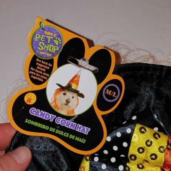 NWT Witch Dog Costume Size Medium Halloween Dress-Up 2-Pc Dress Candy Corn Hat - Picture 3 of 9